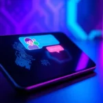 Digital illustration of an AI chat interface with glowing speech bubbles and a futuristic device screen