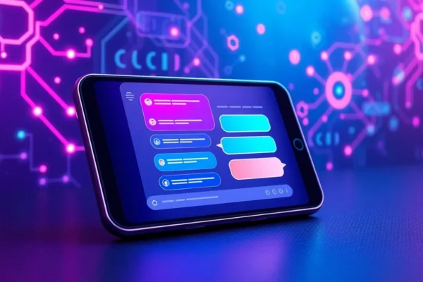 Unlocking the Power of CrushOn AI: The Future of Customizable AI Characters and Interactive Conversations Futuristic AI chatbot interface on a sleek device with glowing digital elements and vibrant speech bubbles